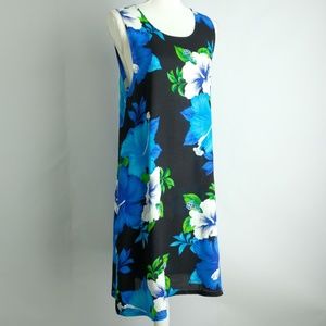 Aloha Fashion Hawaiian Floral Black Blue Dress S/M
